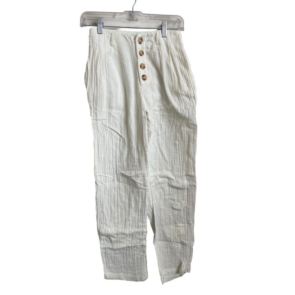 L*Space Georgie Cotton Crinkle Gauze High Rise Button Fly Pants XS
